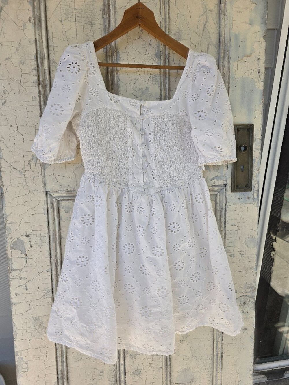White Eyelet Rock and Roll Denim Size M Mini Short Sleeve Lined